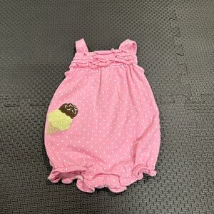 3/24$ Gymboree Pink Polka Dot Romper with Ice Cream Design size 0-3 months